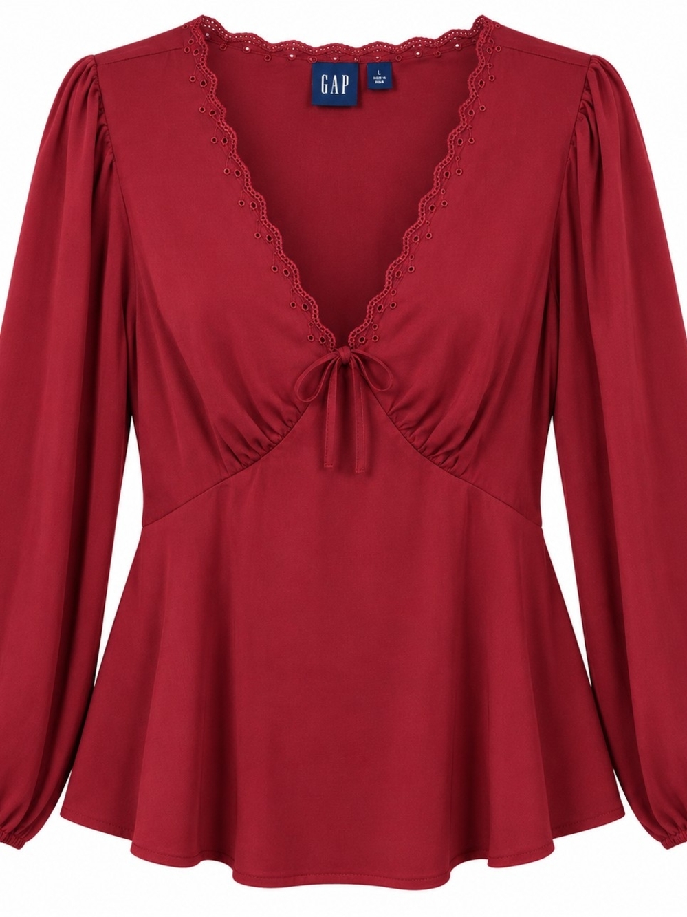 GAP Burgundy V-Neck Long Sleeve Peplum Top